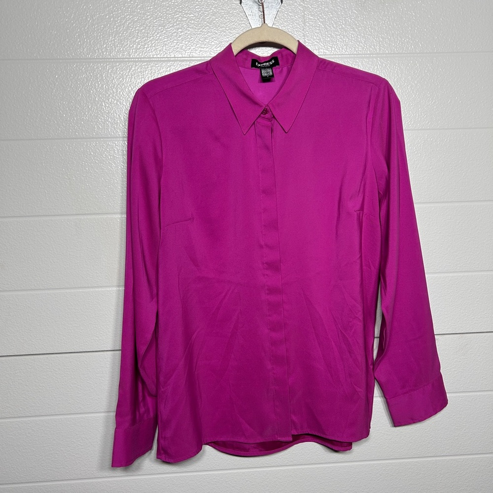 Express Portofino Blouse – Fuchsia Pink, Long Sleeve, Size M (Conscious Edit)
